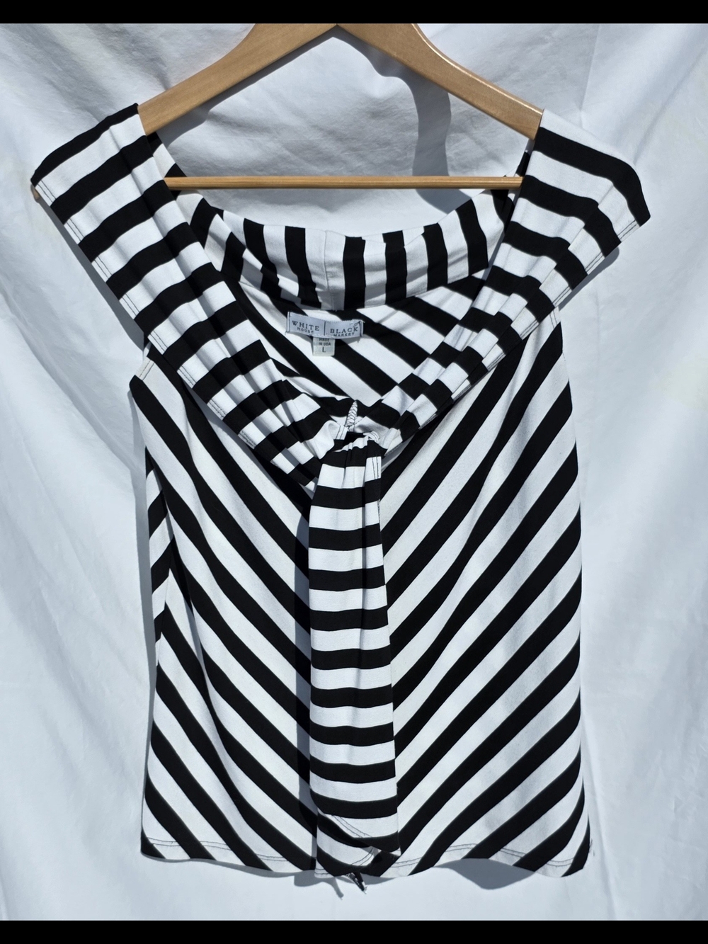 WHBM Large Black & White Striped Tie-Front Top